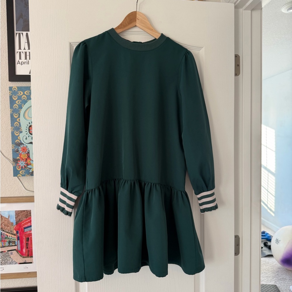 NWOT Addison Bay Mini Dress Womens Small Green Crew Neck Long Sleeve